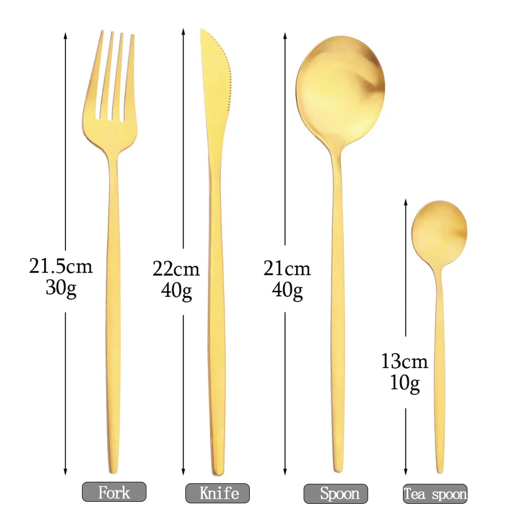 16Pcs Gold Stainless Steel Cutlery Set Knife Fork Spoon Dinnerware Matte Tableware Set Wedding Birthday Silverware Dinner