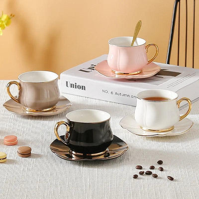 180ml European Espresso Cup Plate Set Light Luxury Gold Handle Ceramic Cup Coffee Cup And Dish Set Afternoon Camellia Tea Cup