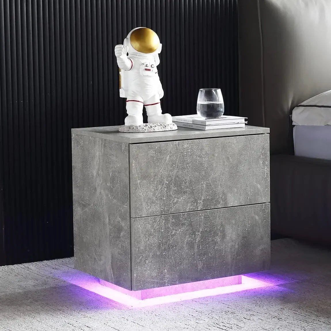 Generic LED NightstandBedside Table with LED Lights for Bedroom Living Room Modern Nightstand with 2Drawers LED Light Nightstand