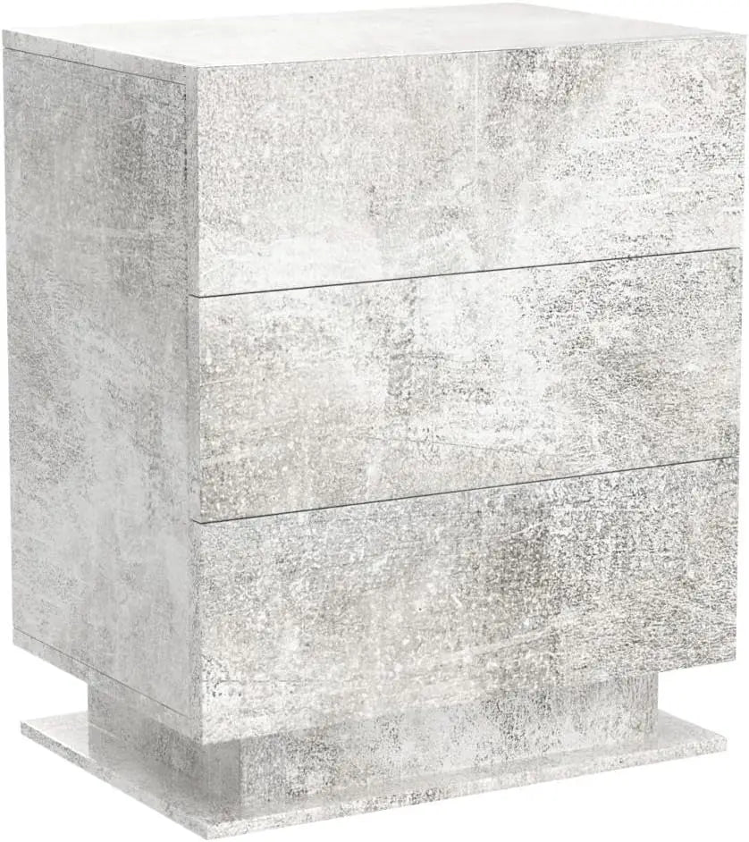 Nightstand Set of 2 LED Nightstand with 3 Drawers,Modern High Gloss Bedside Table