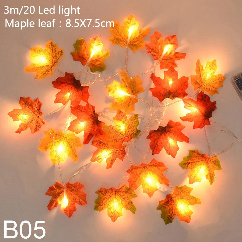 10/20 LED Pumpkin Maple Leaves Light String Fall Garland Battery Powered Indoor Outdoor Garden Halloween Thanksgiving Home Decor
