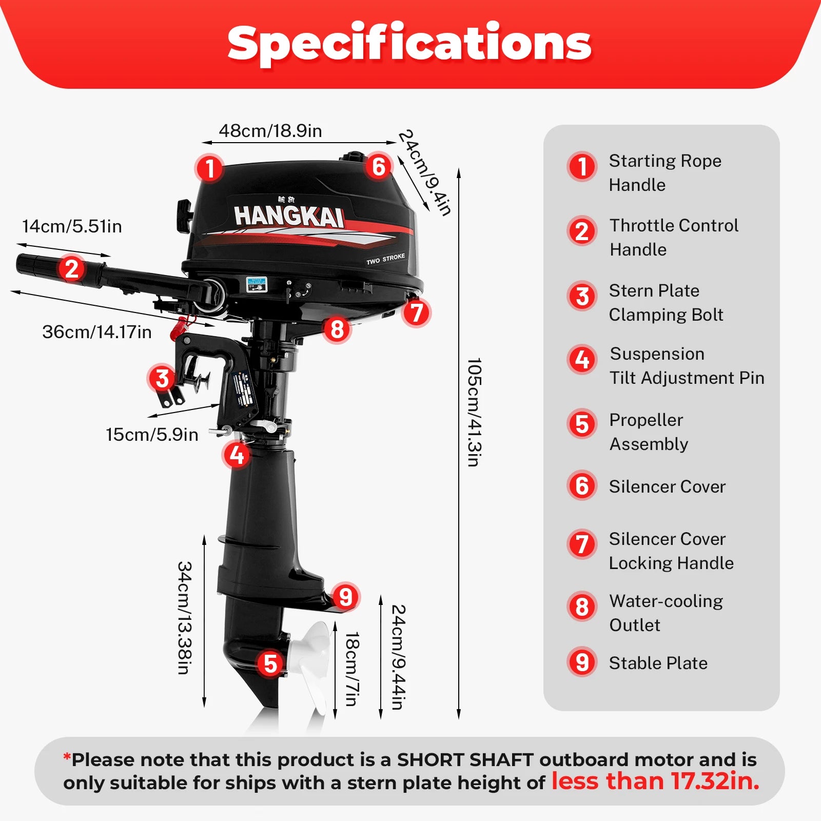 HANGKAI 6HP 2Stroke Outboard Motor Fishing Boat Engine Water Cooling CDI System