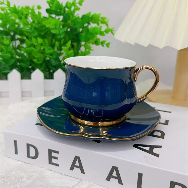 180ml European Espresso Cup Plate Set Light Luxury Gold Handle Ceramic Cup Coffee Cup And Dish Set Afternoon Camellia Tea Cup