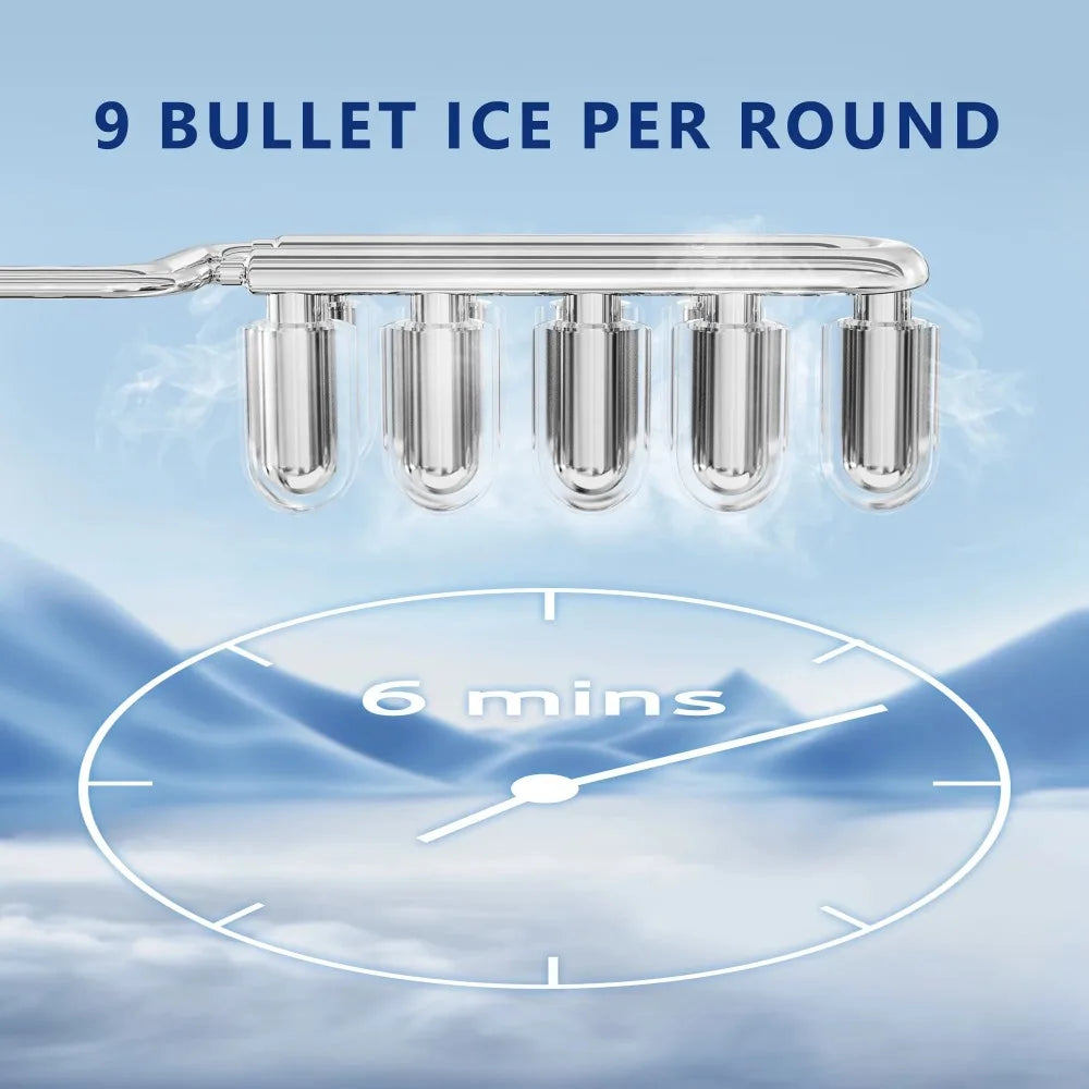 26 lbs/24H Countertop Ice Maker Machine, 9 Bullet-Shaped Ice in 6 Min, Auto-Cleaning home appliance bar kitchen