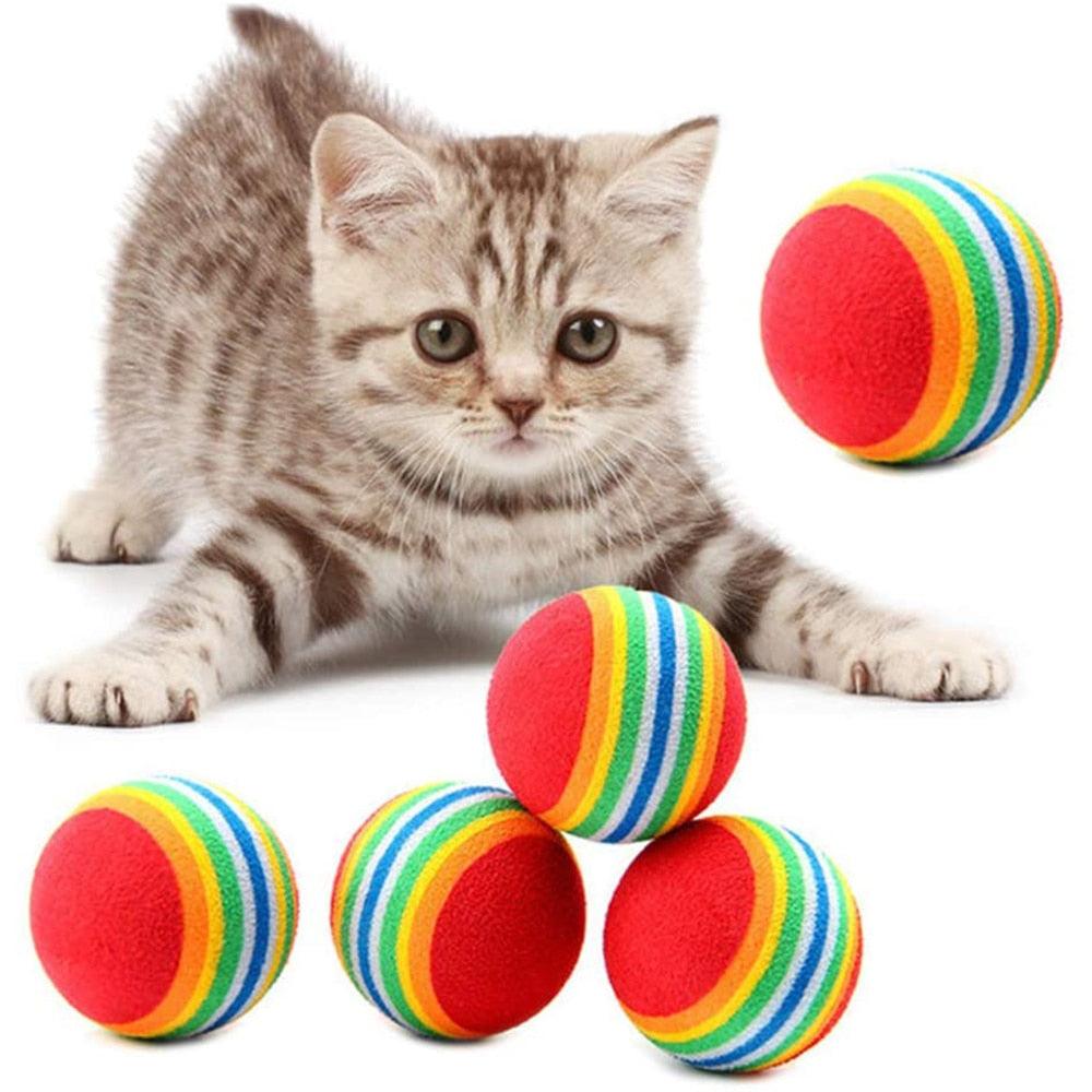 10pcs Cat Toy Balls Interactive for Indoor Cat Red Rainbow Soft Foam Puppies Toy Balls Activity Chase Quiet Play Sponge Ball Toy Balls for Dog Puppies Kittens