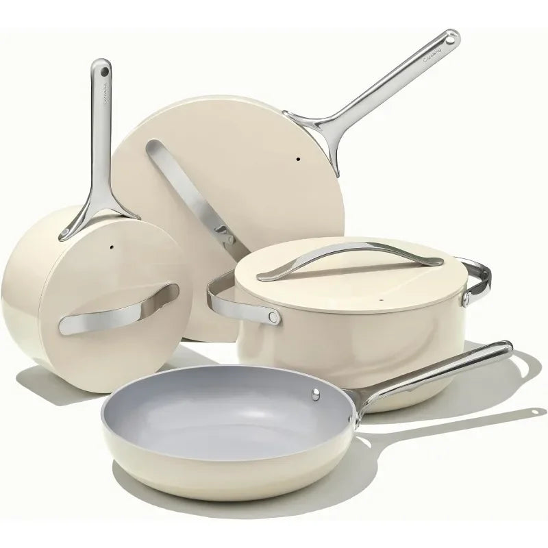 Nonstick Ceramic Cookware Set (12 Piece) Pots, Pans, Lids and Kitchen Storage - Non Toxic - Oven Safe & Compatible