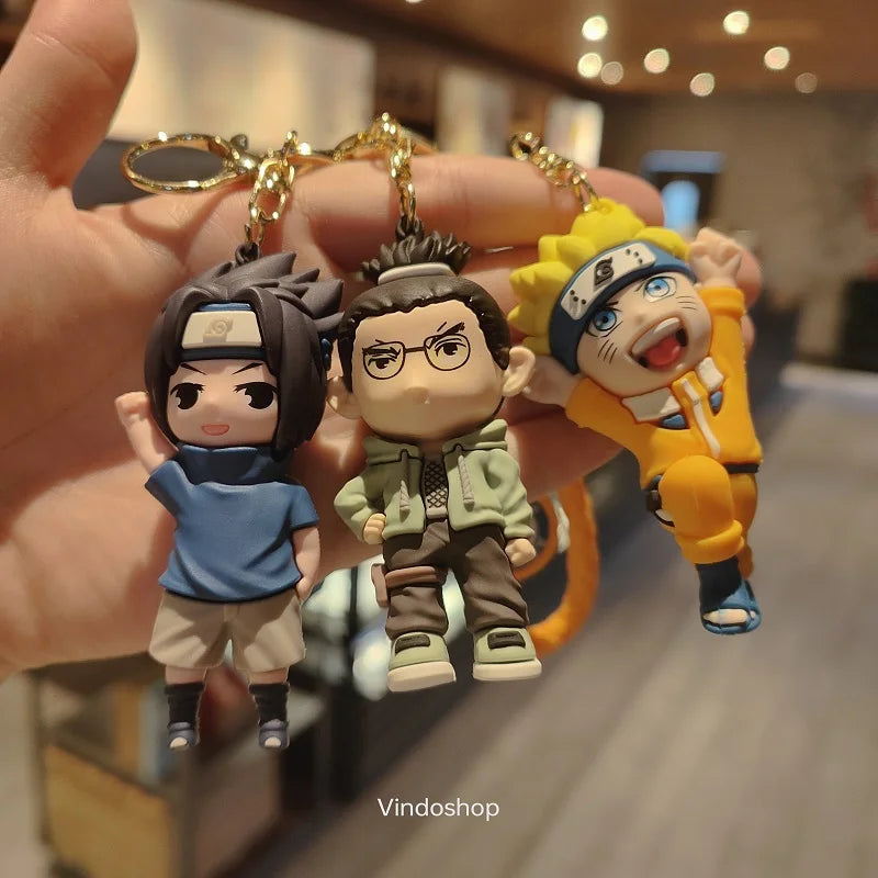 NARUTO Keychain Anime Figure Haruno Sakura Hatake Kakashi Gaara Uzumaki Naruto PVC Pendant key Rings for Kids Birthday Toy Gift