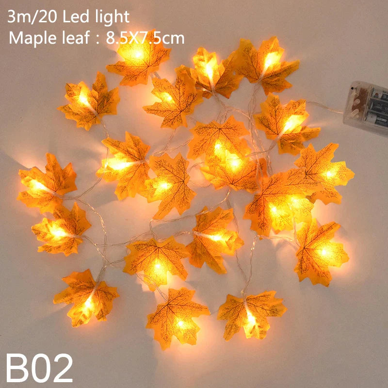 10/20 LED Pumpkin Maple Leaves Light String Fall Garland Battery Powered Indoor Outdoor Garden Halloween Thanksgiving Home Decor