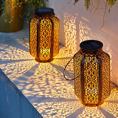 LED Solar Hanging Lantern Retro Iron Art Outdoor Vintage Pathway Decorative Lamp