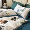Botanical Birds peacock blue Reversible Duvet Cover Luxury Egyptian Cotton Bedding set Queen King 4Pcs Bed Sheet Pillowcases