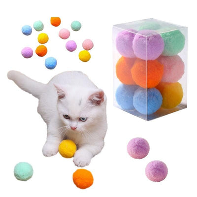 12Pcs/lot Funny Cat Toys Stretch Plush Ball Toys for Cats Colorful Interactive Cat Pom Pom Kitten Toy Pet Supplies Plush Balls for Training and Kitten Play