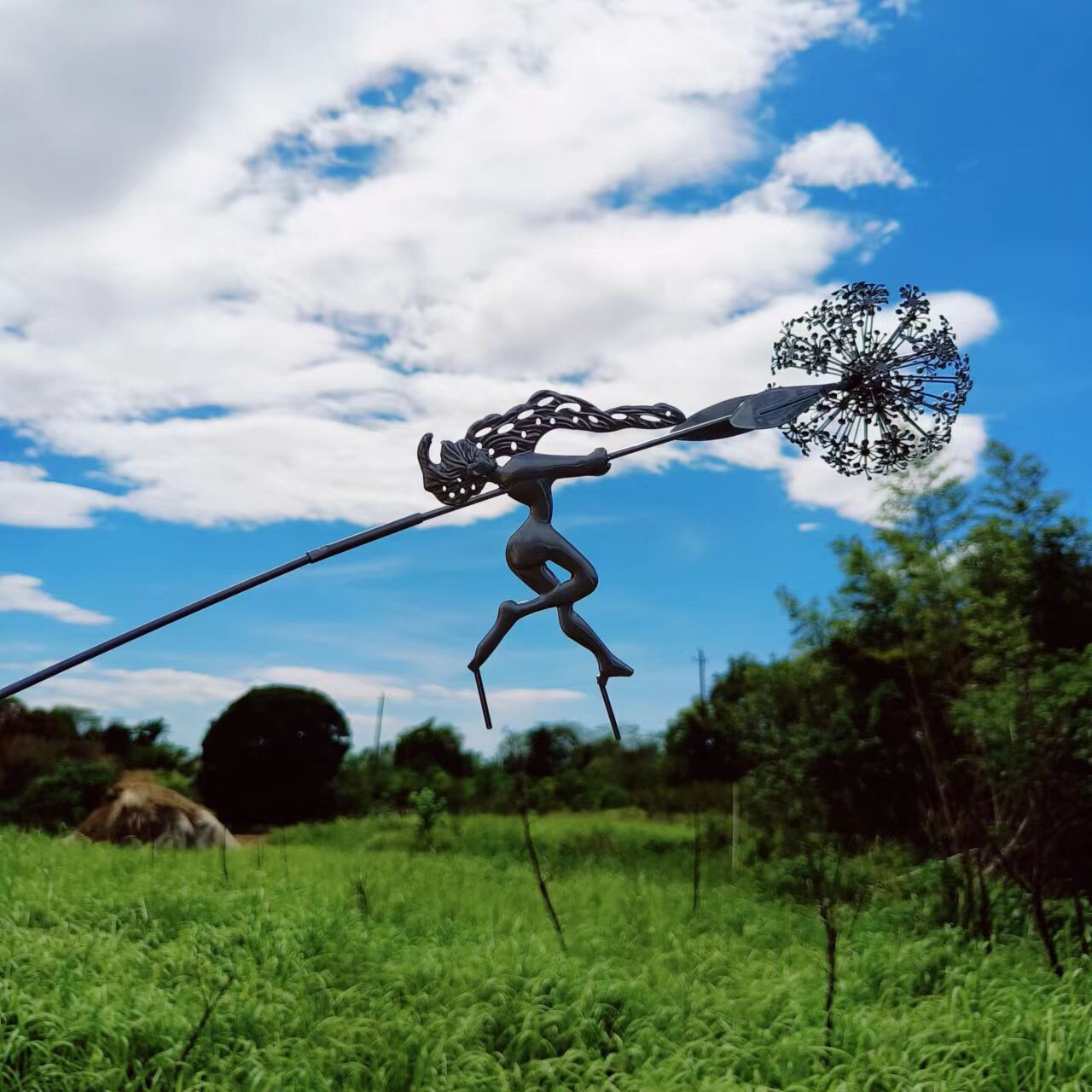 Dancing Fairy Statue Steel Wires Fairy Elf Dandelion Miniature Sculpture Mythical Garden Figurine Fairies Pixies Yard Decor