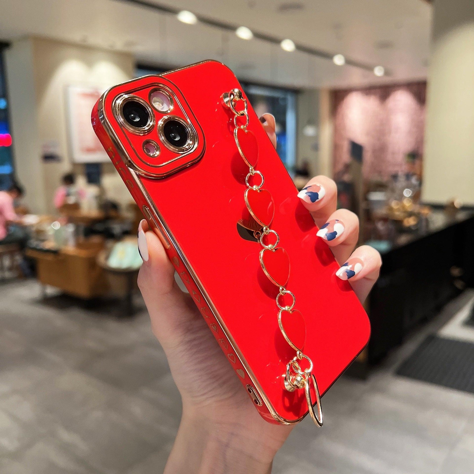 Luxury Love Heart Elegant Sparkle Case With Chain Bracelet Strap Soft Protective Bumper Cover Compatible with iPhone Bracelet soft case for iPhone 12 Pro Max 11 pro max X XS XR 7 8 Plus Stylish Phone Cover