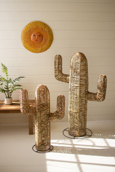 SET OF TWO WOVEN SEAGRASS AND IRON CACTI