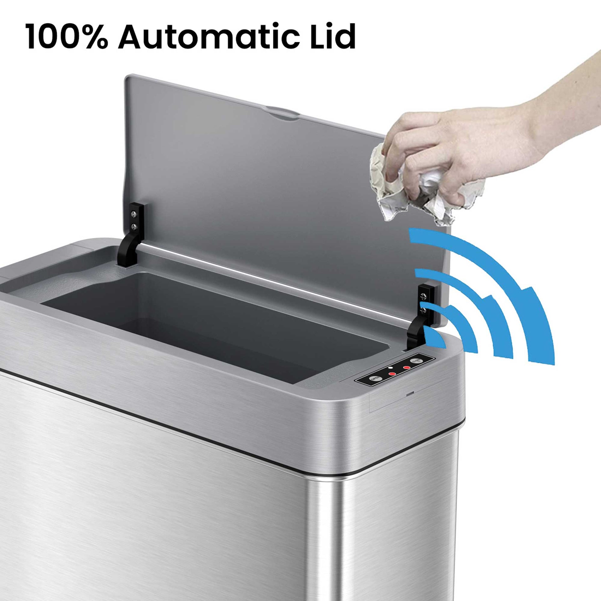 4 Gallon Slim Self-Contained Electric-Motor Sensor Bathroom Trash Can (Right Side Lid Open)