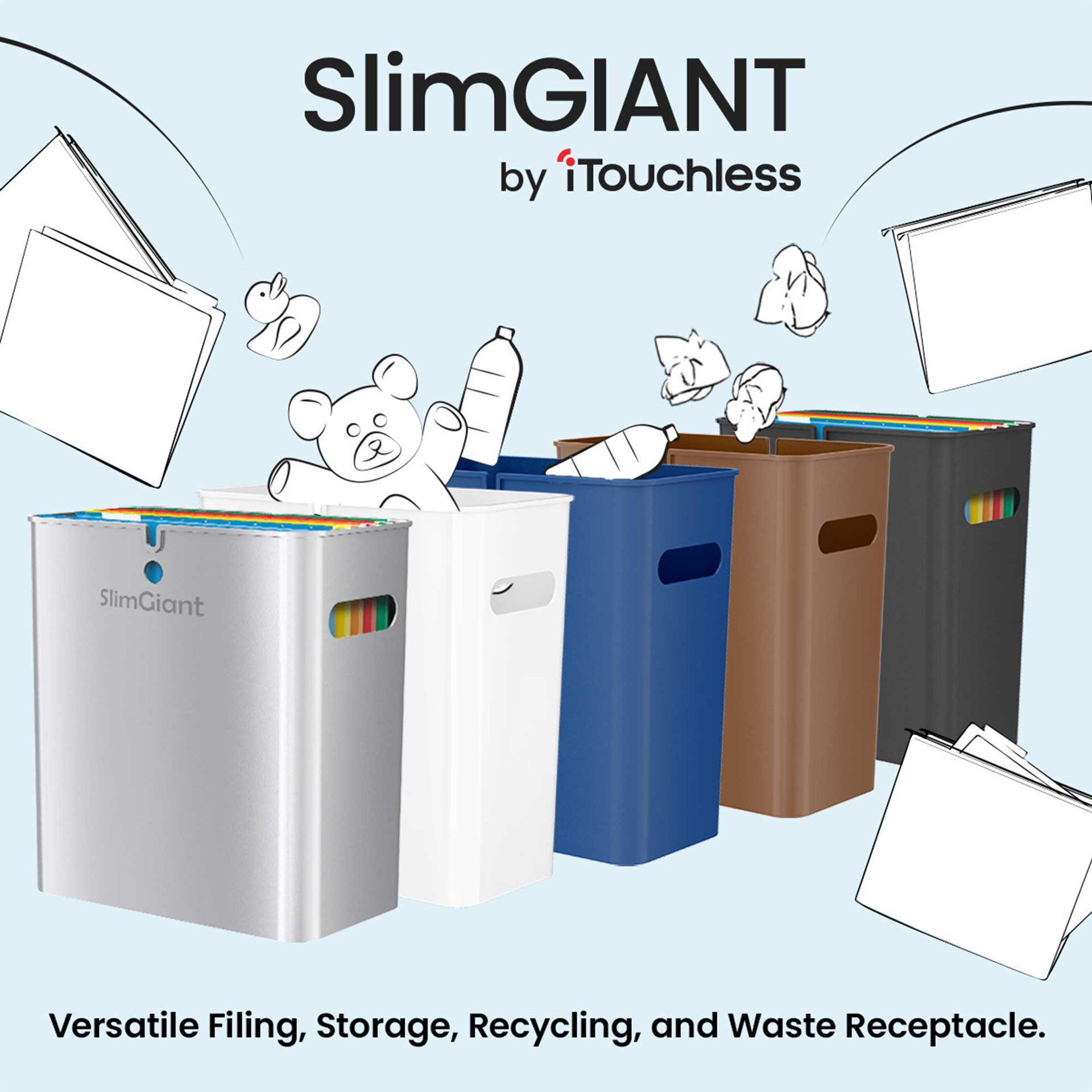 4.2 Gallon / 16 Liter SlimGiant Blue Wastebasket (2-Pack)
