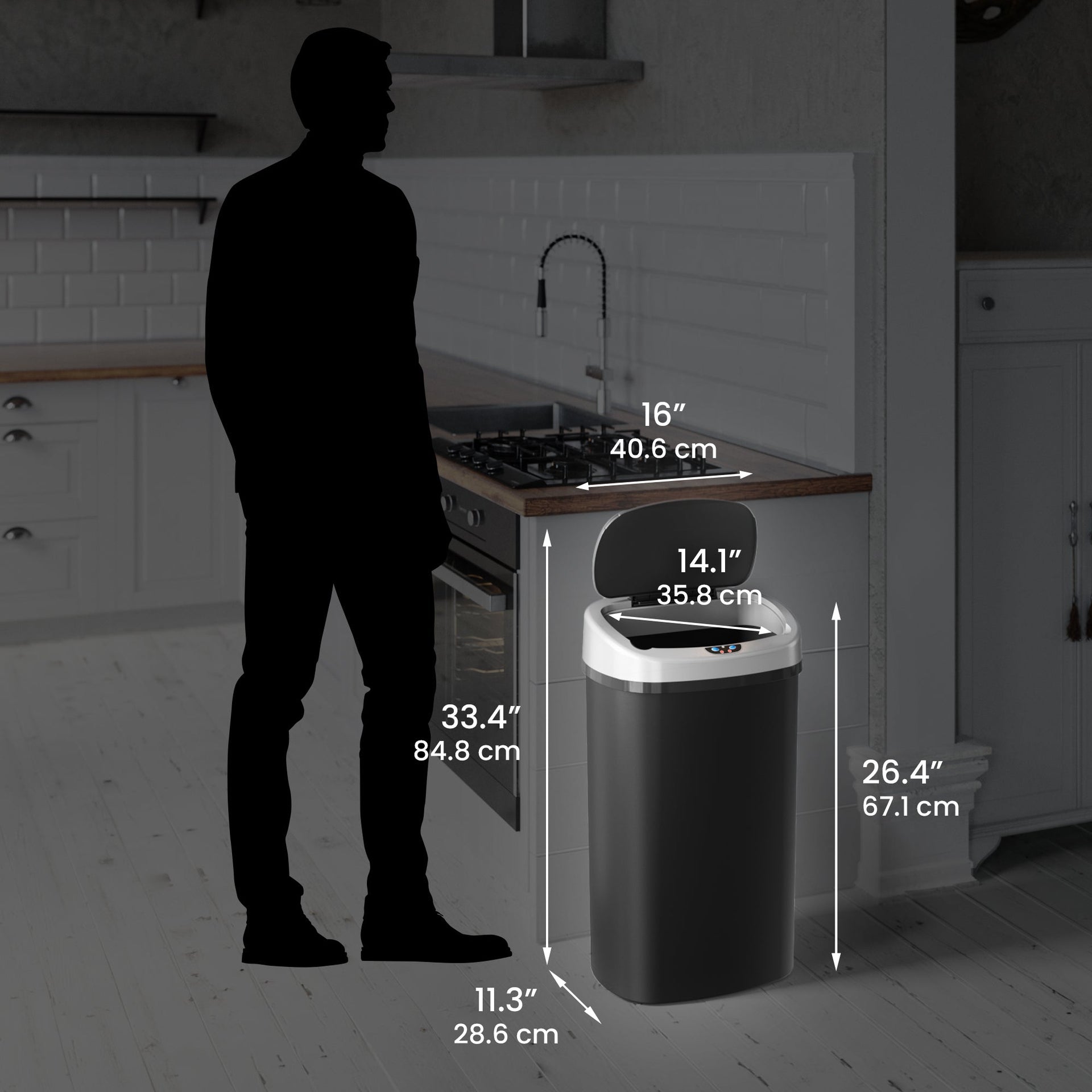 13 Gallon Oval Touchless Plastic Self-Contained Electric-Motor Sensor Kitchen Trash Can with AbsorbX
