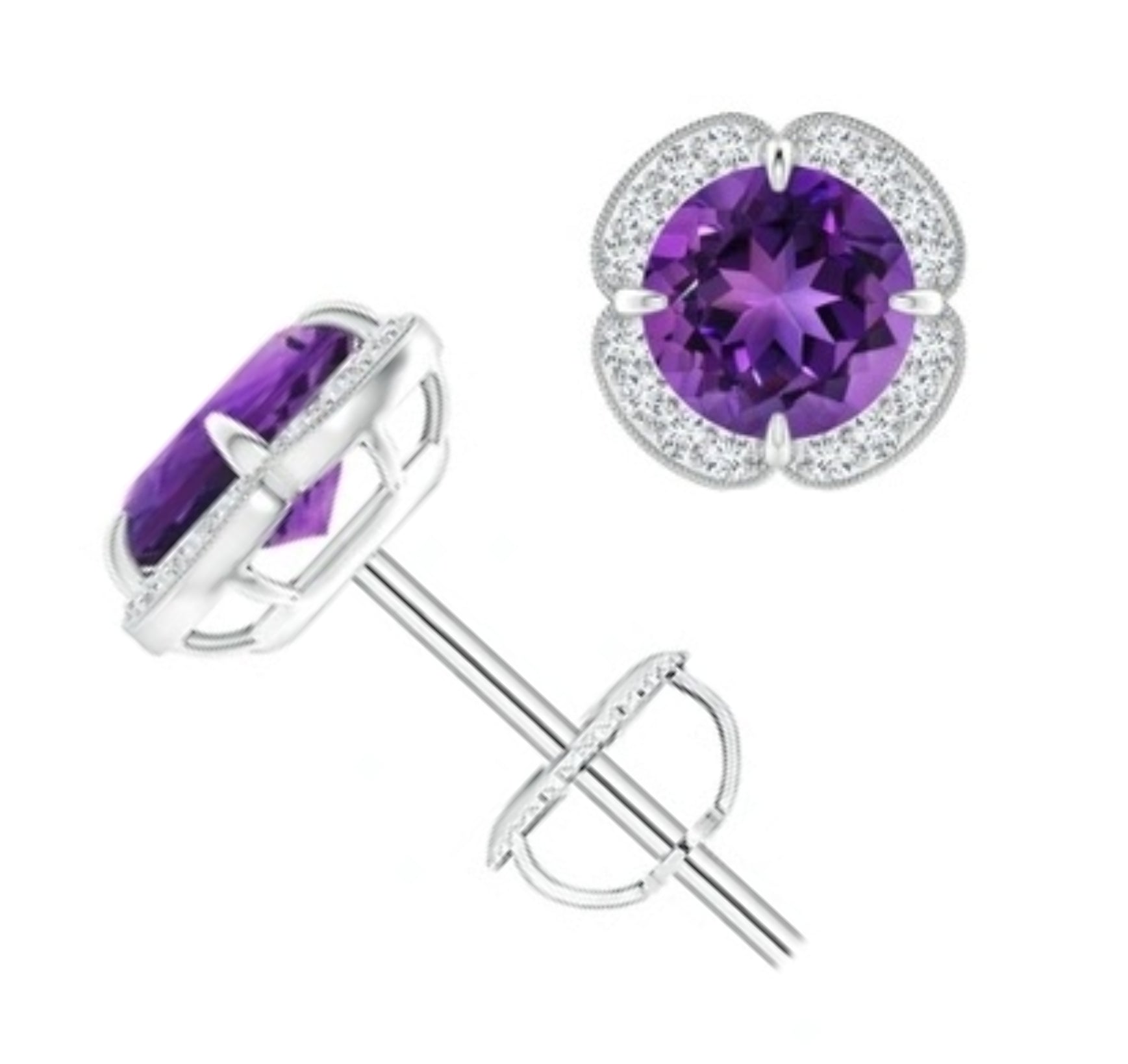 925 Sterling Silver Amethyst Halo Studs