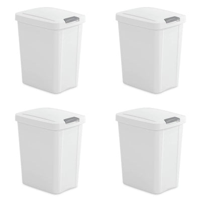 Set of 4 - White 8 Gallon Latch Top Kitchen Wastebasket Trash Can