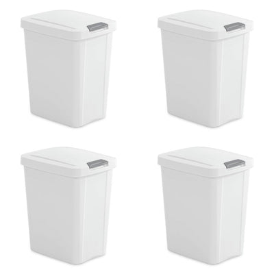 Set of 4 - White 8 Gallon Latch Top Kitchen Wastebasket Trash Can