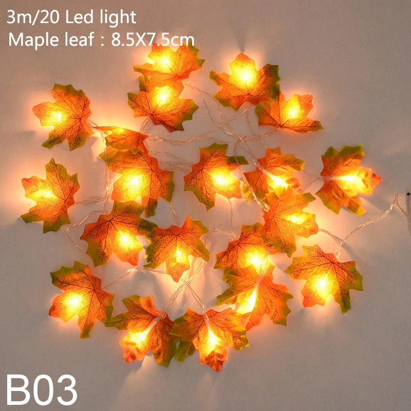 10/20 LED Pumpkin Maple Leaves Light String Fall Garland Battery Powered Indoor Outdoor Garden Halloween Thanksgiving Home Decor