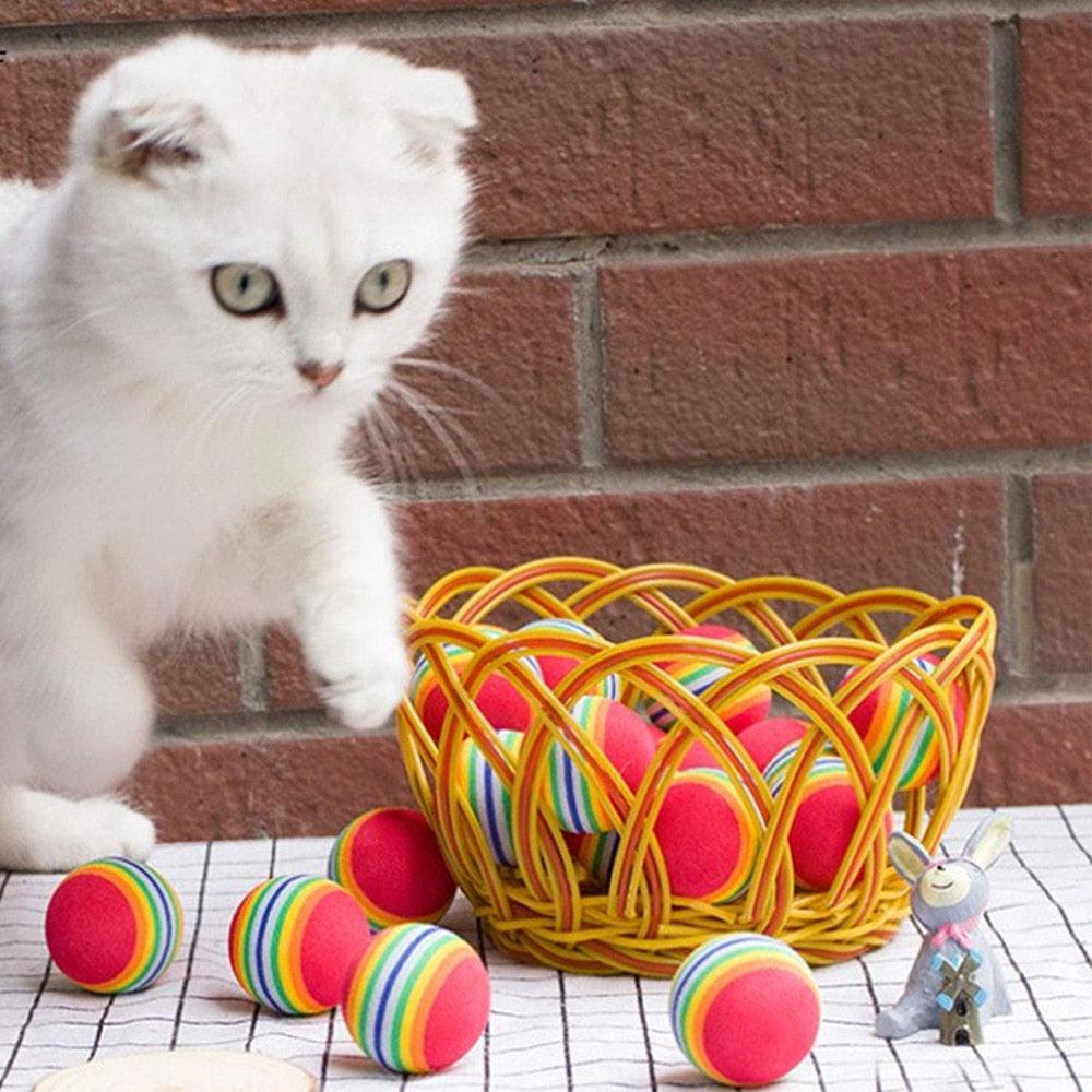 10pcs Cat Toy Balls Interactive for Indoor Cat Red Rainbow Soft Foam Puppies Toy Balls Activity Chase Quiet Play Sponge Ball Toy Balls for Dog Puppies Kittens