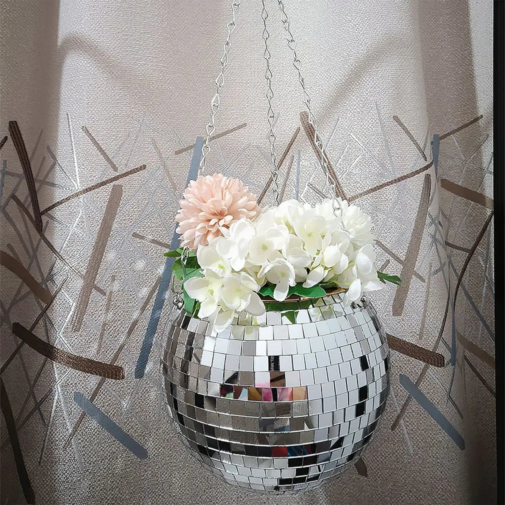 10CM Disco Ball Hanging Flower Pot Indoor Plants Bohemian Style Flower Planter Pots Rope Mirror Hanging Basket Garden Decor Vase