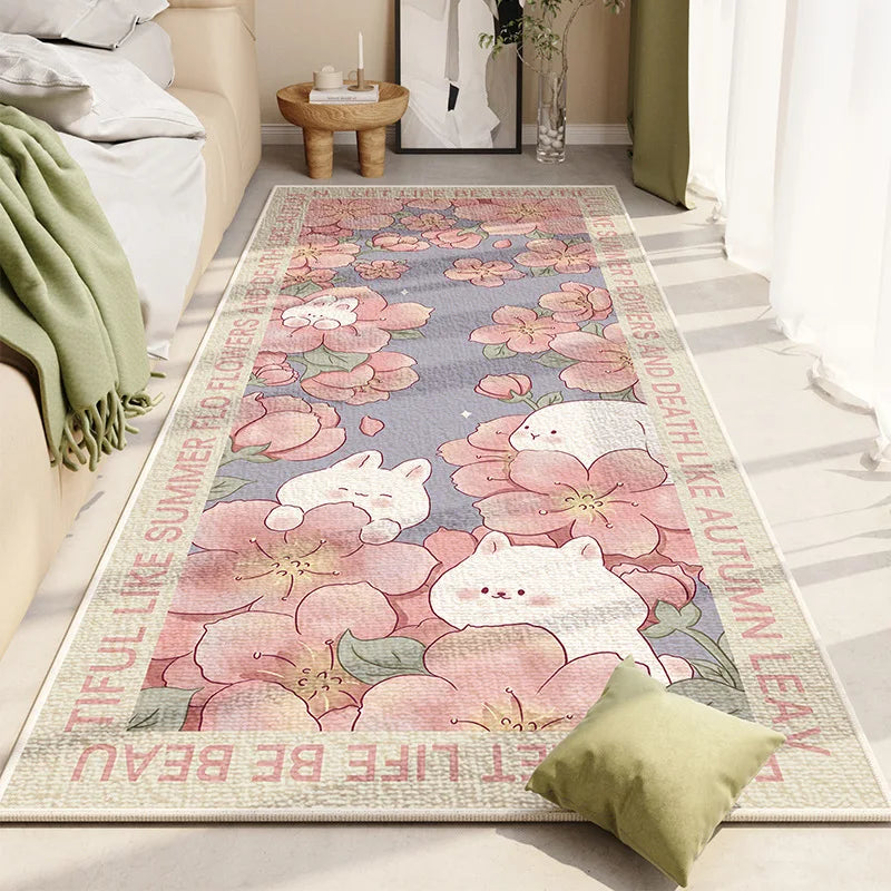 VIKAMA Crystal Pile Carpet – Small Fresh Pink Absorbent Non-Slip Bedside Mat for Bedroom