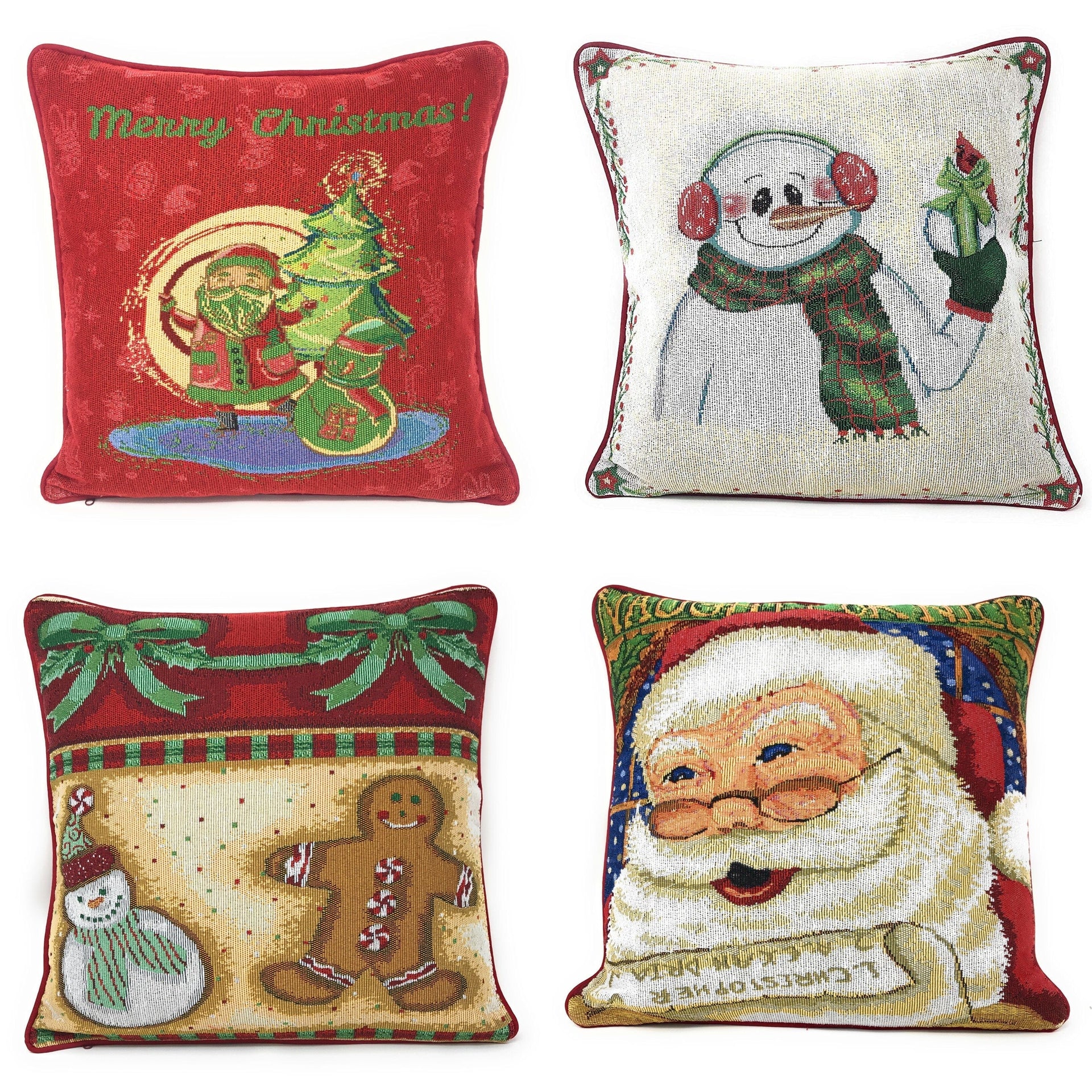 DaDa Bedding Set of 4 Pieces - Magical Santa Snowman Gingerbread Christmas Holiday Tapestry Throw Pillow Covers Bundle Pack - 16