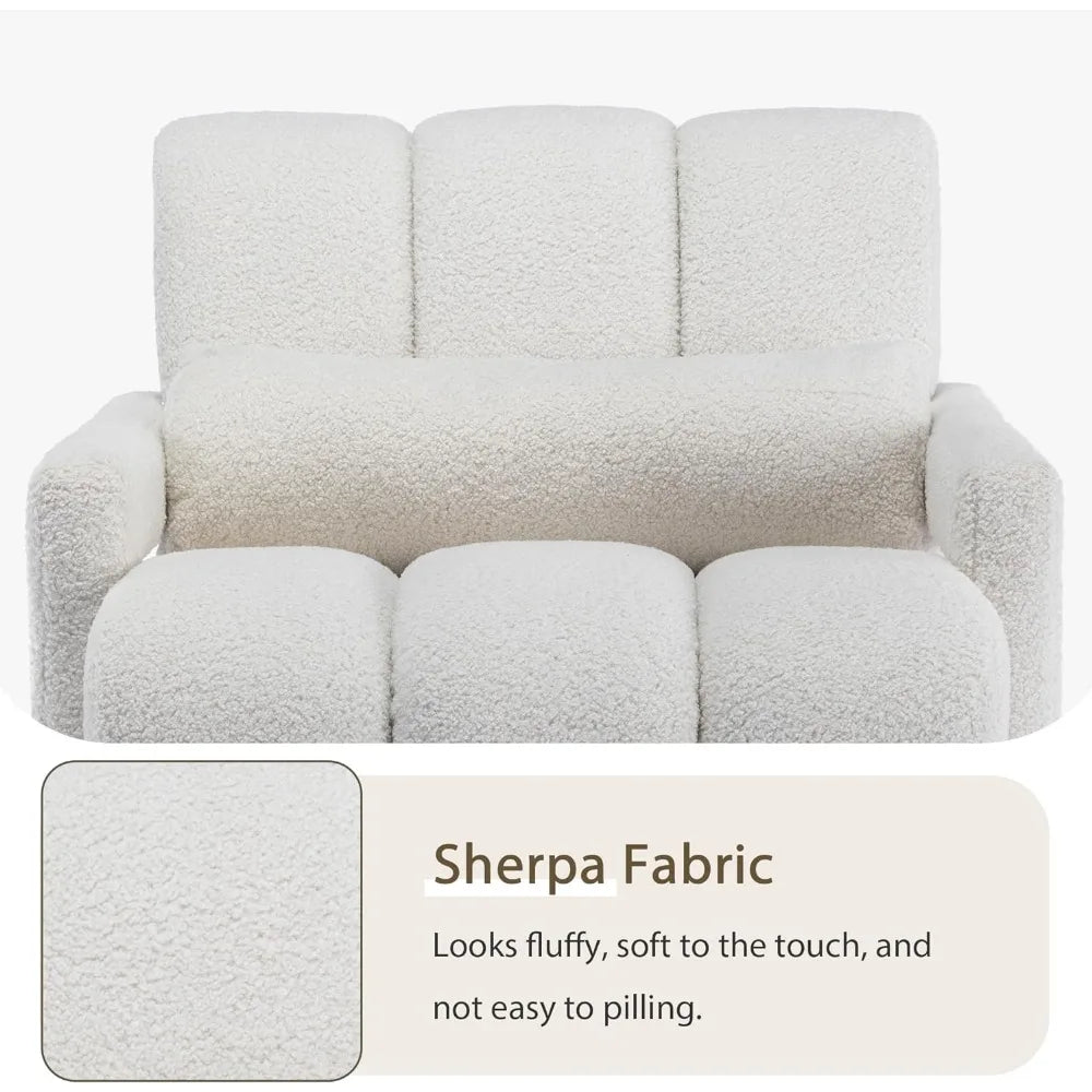 Living Room Chair with Pillow, Backrest Under The Cushion, Modern Upholstered Sherpa Accent Chairs, Comfy Living Room Chair