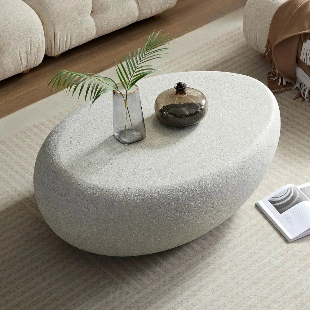 43.31 Modern Oval Coffee Table for Living Room, Contemporary Rustic Style Curved Accent Table, Fiberglass Material