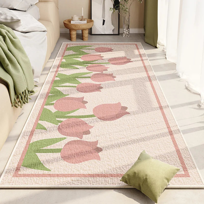 VIKAMA Crystal Pile Carpet – Small Fresh Pink Absorbent Non-Slip Bedside Mat for Bedroom