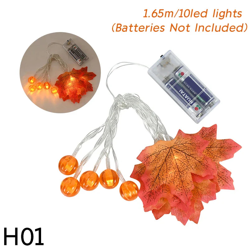 10/20 LED Pumpkin Maple Leaves Light String Fall Garland Battery Powered Indoor Outdoor Garden Halloween Thanksgiving Home Decor