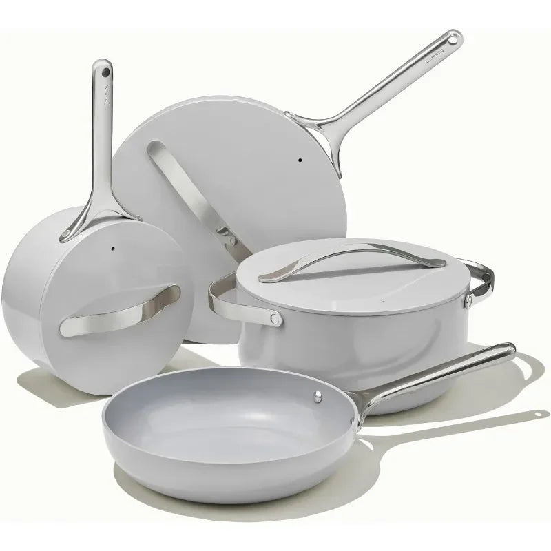 Nonstick Ceramic Cookware Set (12 Piece) Pots, Pans, Lids and Kitchen Storage - Non Toxic - Oven Safe & Compatible