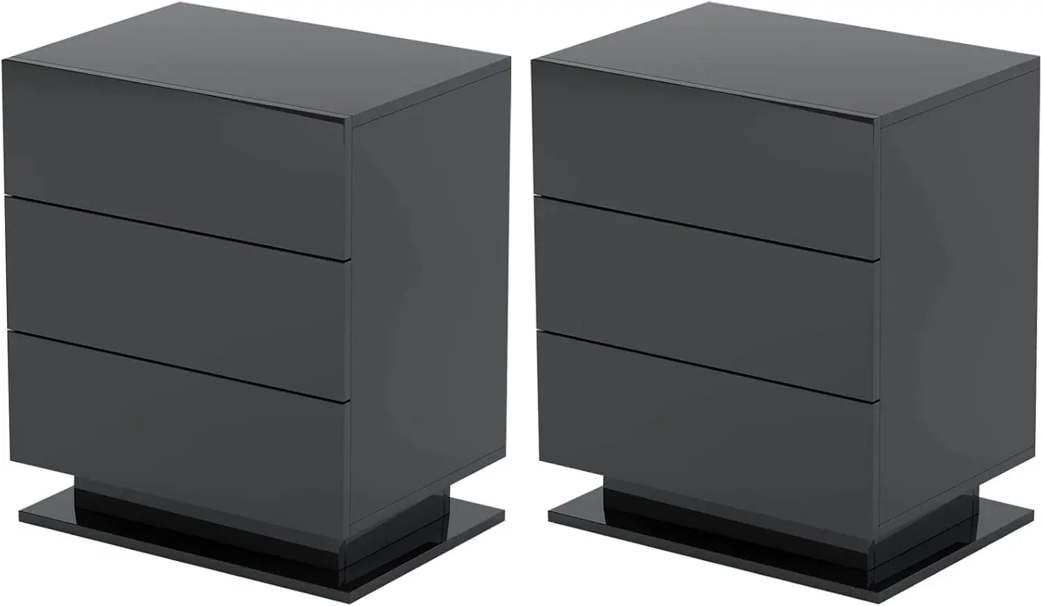 Nightstand Set of 2 LED Nightstand with 3 Drawers,Modern High Gloss Bedside Table