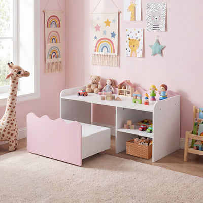 Scalloped Kids Bookshelf and Toy Storage Organizer for Playroom-Pink