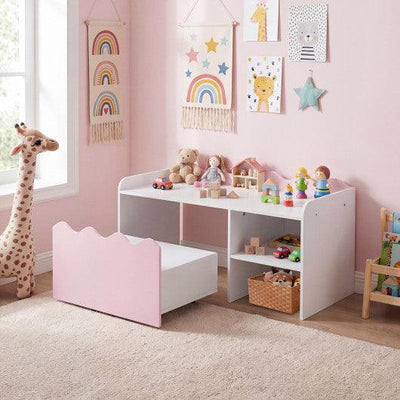Scalloped Kids Bookshelf and Toy Storage Organizer for Playroom-Pink