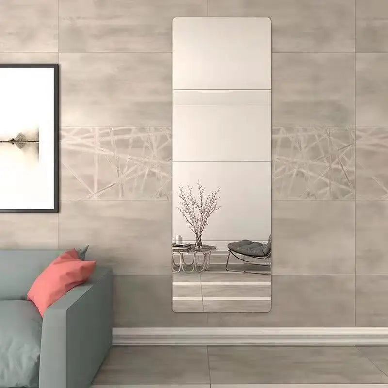 4pcs Self Adhesive Acrylic Mirror Flexible Waterproof Stickers Tiles for Art Door Wardrobe Wall Bathroom Decor Home Mirror Decal