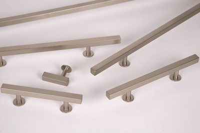 Lew's Square Bar Cabinet Knobs and Pulls in Brushed Nickel