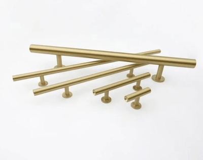 Lew's Round Bar Cabinet Knobs and Handles in Brushed Brass