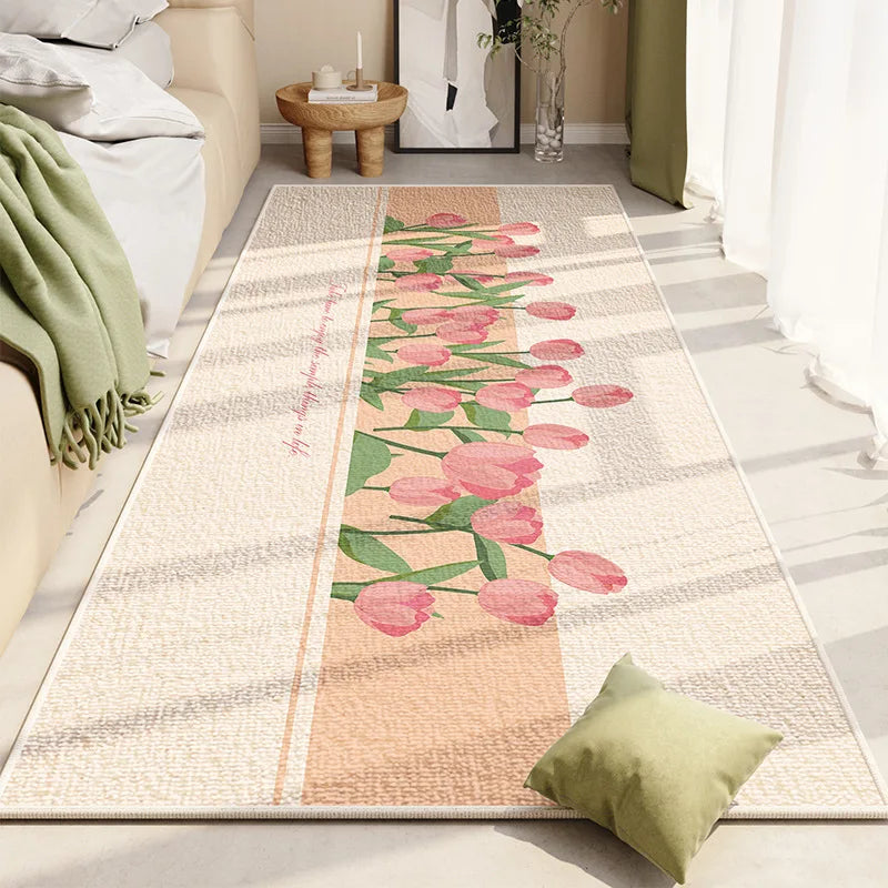 VIKAMA Crystal Pile Carpet – Small Fresh Pink Absorbent Non-Slip Bedside Mat for Bedroom