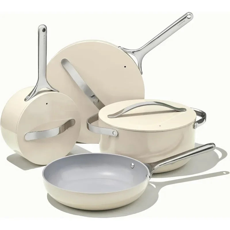 Nonstick Ceramic Cookware Set (12 Piece) Pots, Pans, Lids and Kitchen Storage - Non Toxic - Oven Safe & Compatible