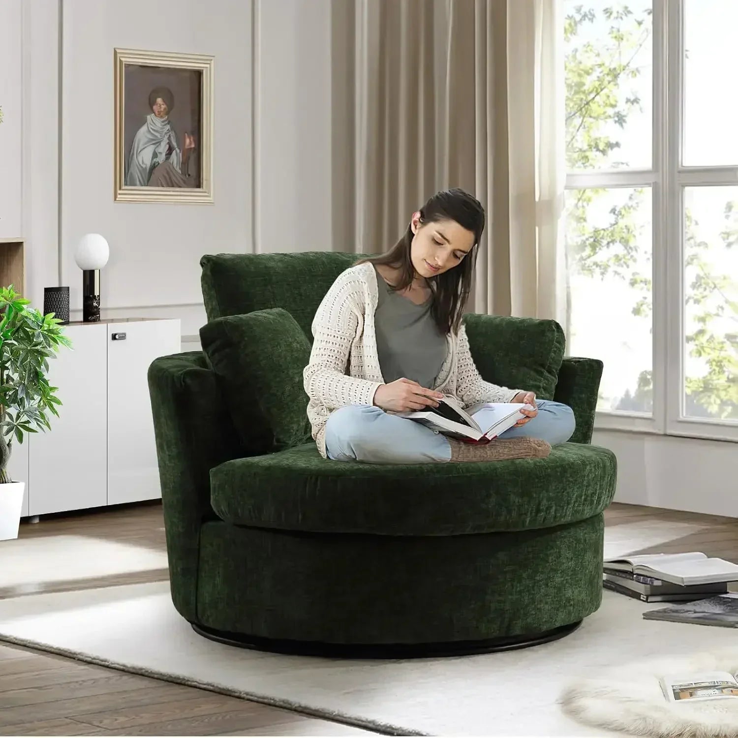 Swivel Barrel Chair for Living Room, Oversized Accent Chair, Modern Arm Chair,Comfy Single Sofa Chair for Nursery,Bedroom