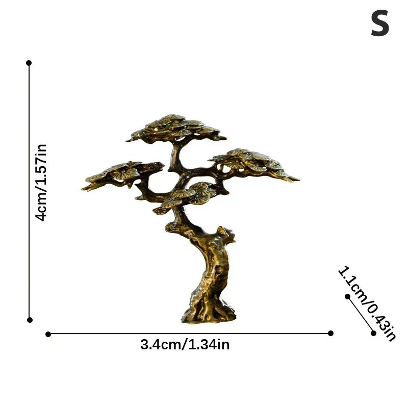 Brass Welcoming Pine Tree Miniature Figurine Copper Faux Tree Decor for Bonsai Tree Statues Miniature Landscape Decorations