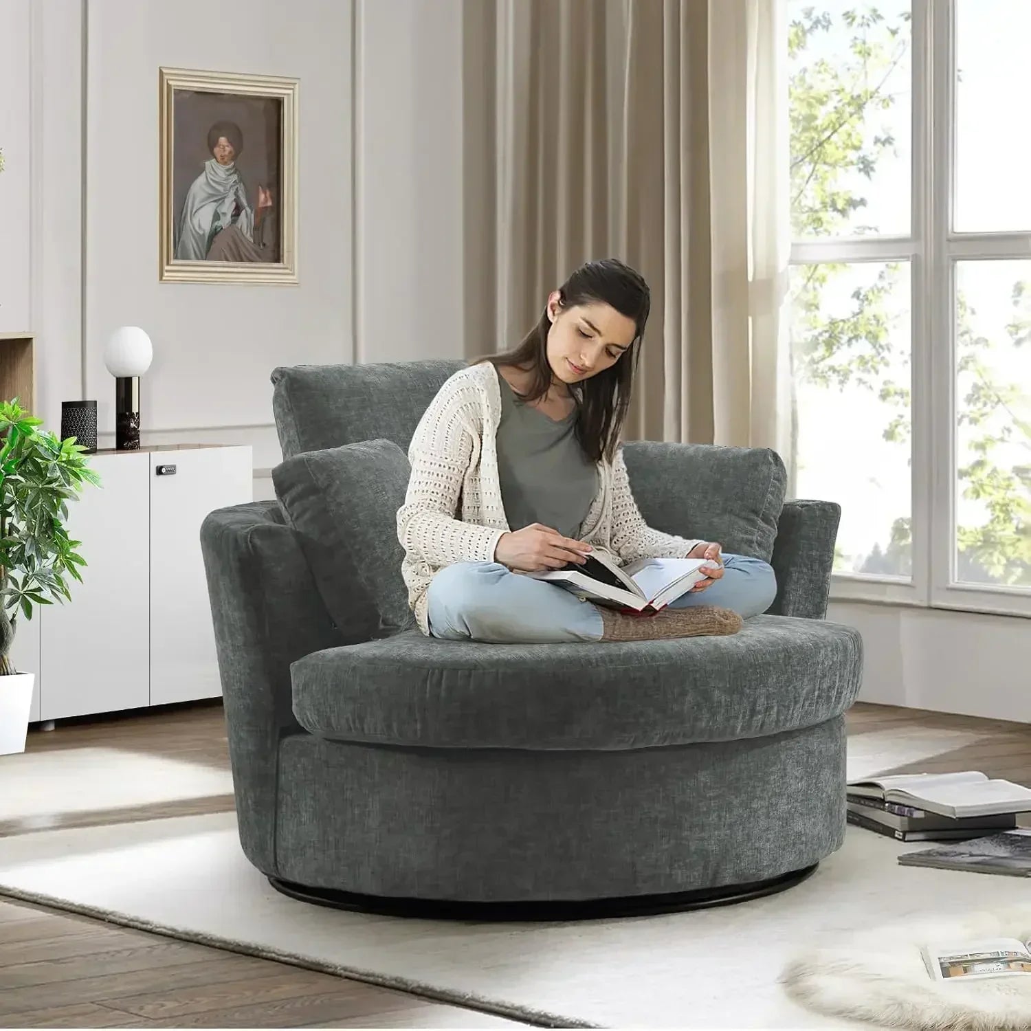 Swivel Barrel Chair for Living Room, Oversized Accent Chair, Modern Arm Chair,Comfy Single Sofa Chair for Nursery,Bedroom