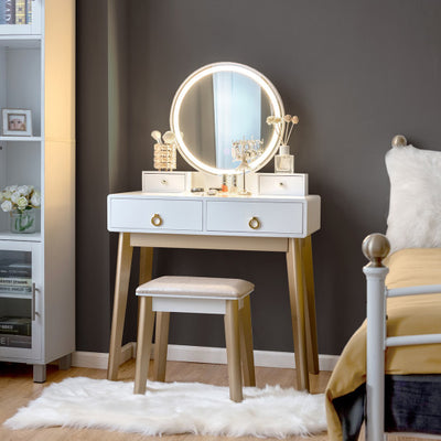 Set 3 Makeup Vanity Table Color Lighting Jewelry Divider Dressing Table-White