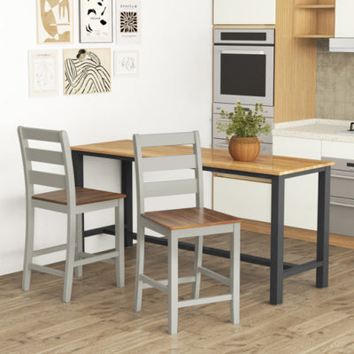 Set of 2 Counter Bar Stool with Inclined Backrest and Footrest-Gray