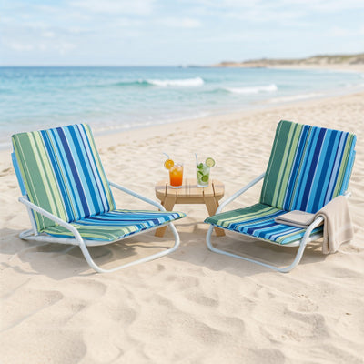 Set of 2 Folding Beach Chairs with Sponge Padded Seat for Camping-Navy