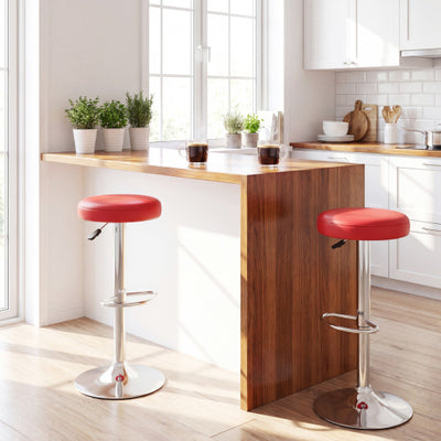 Set of 2 Height-adjustable Swivel Bar Stool with 360° Swivel bar stool-Red