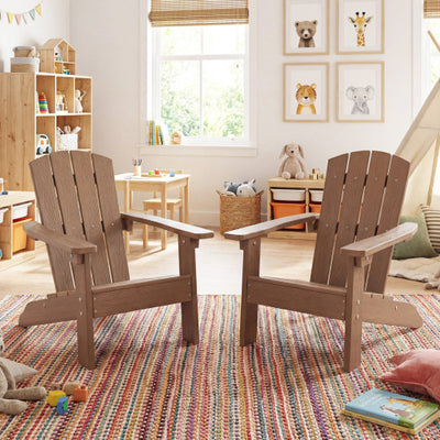 Set of 2 Kid's Adirondack Chair with with High Backrest and Armrests-Brown